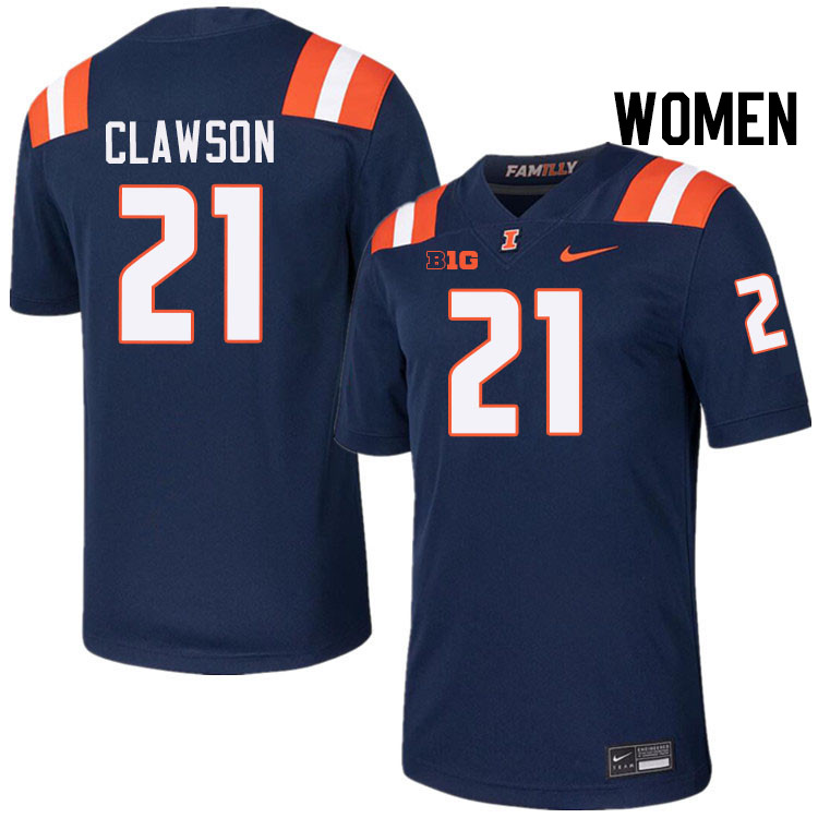 Women #21 Ben Clawson Illinois Fighting Illini College Football Jerseys Stitched-Navy